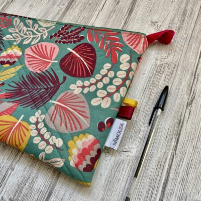 Grande pochette matelassée, motif feuilles / coloris vert, rose, moutarde – Image 2