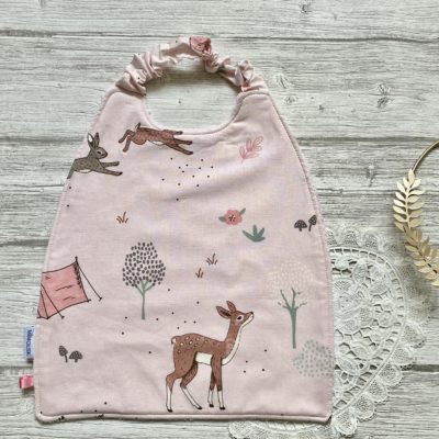 Serviette élastiquée coton et éponge bio / motif biche, coloris rose