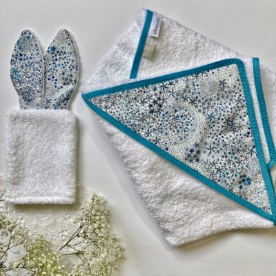 Cape de bain et mini-gant, Liberty étoiles Adelajda Bleu – Image 4