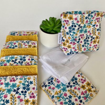 Lingettes lavables éponge Bio / imprimé fleuri Milly