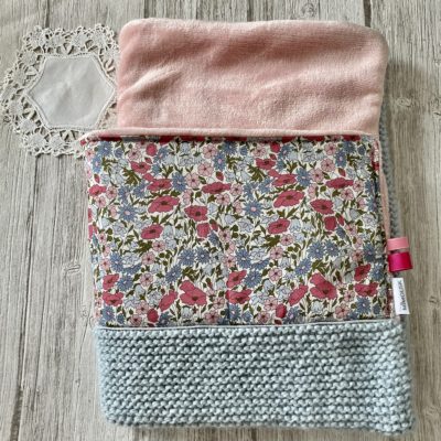 Couverture Liberty -tricot, polaire, tissu poppy- Rose/Gris/Bleu