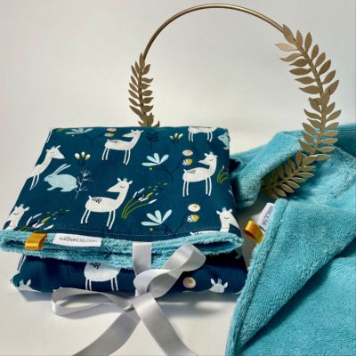 Tapis à langer nomade / motif faon lapin / coloris vert émeraude