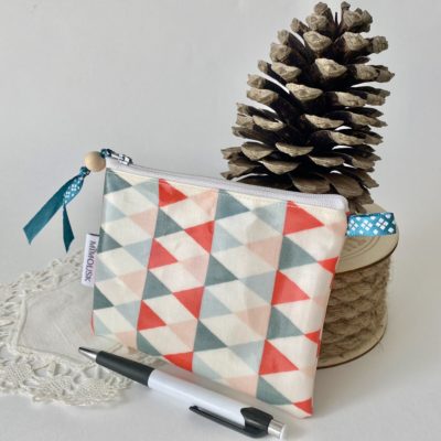 Porte-monnaie enduit / arlequin losanges / bleu blanc corail ciel