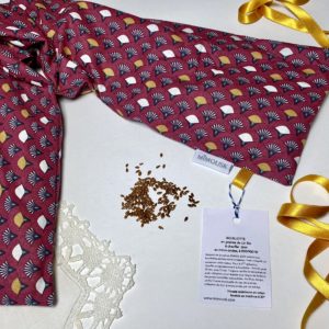 Bouillotte longue XL pour cervicales en graines de lin bio, éventails bordeaux Muji
