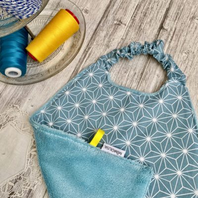 Serviette élastiquée coton et éponge bambou / origami casual bleu
