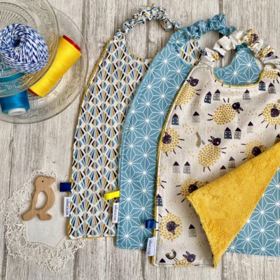 Serviette élastiquée coton et éponge bambou / origami casual bleu – Image 2