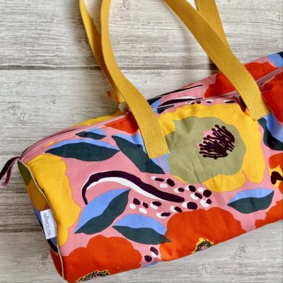 Sac polochon / rosarium tissu marimekko orange rose jaune – Image 2