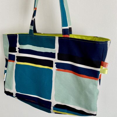 Sac cabas toile colorblock / Bleu, anis, corail