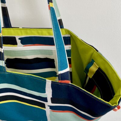 Sac cabas toile colorblock / Bleu, anis, corail – Image 5