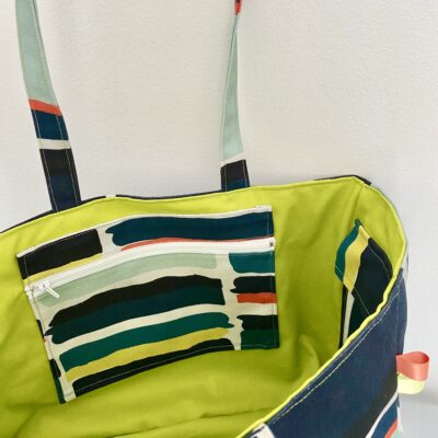 Sac cabas toile colorblock / Bleu, anis, corail – Image 4