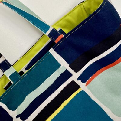 Sac cabas toile colorblock / Bleu, anis, corail – Image 3