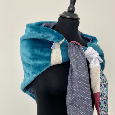 Foulard triangle polaire roudoudou/ Bleu canard, vert, brique, écru – Image 4