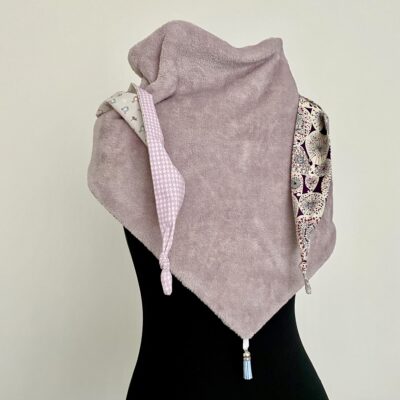 Foulard triangle polaire roudoudou/ parme et gris – Image 5