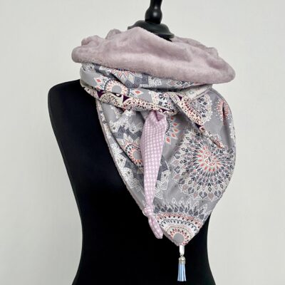 Foulard triangle polaire roudoudou/ parme et gris – Image 4