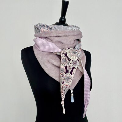 Foulard triangle polaire roudoudou/ parme et gris – Image 2