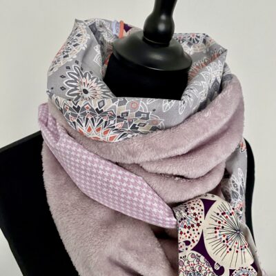 Foulard triangle polaire roudoudou/ parme et gris