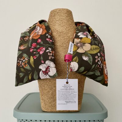 Bouillotte longue XL pour cervicales en graines de lin bio/ Grosses fleurs vintage chocolat – Image 2