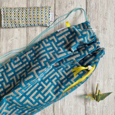 Sac de tapis de yoga ou pilates / jacquard bleu gris jaune