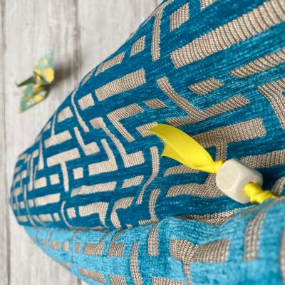 Sac de tapis de yoga ou pilates / jacquard bleu gris jaune – Image 3