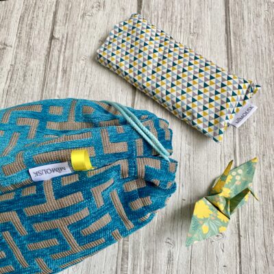 Sac de tapis de yoga ou pilates / jacquard bleu gris jaune – Image 4
