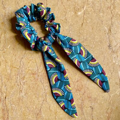 Foulchie chouchou / éventails wax, bleu jaune rose