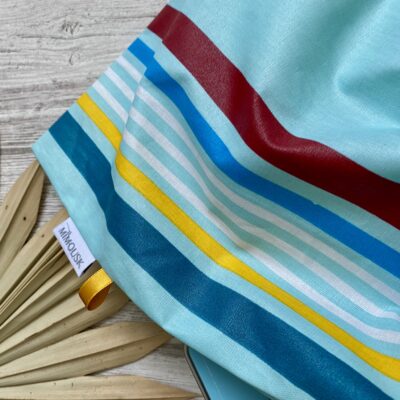 Sac à maillot mouillé/ enduit rayé, bleu jaune blanc bordeaux – Image 3