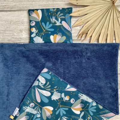 Tapis à langer nomade / motif Lapin Castor emeraude, éponge bambou marine