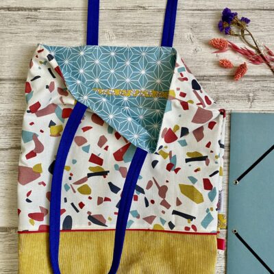 Sac tote velours terrazzo / moutarde blanc ciel