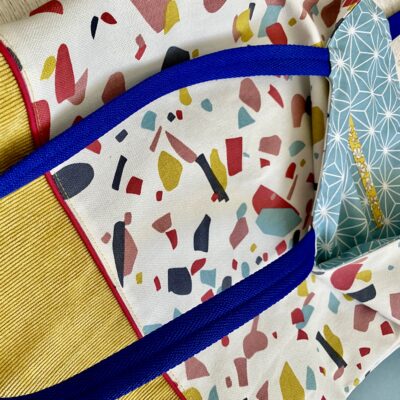 Sac tote velours terrazzo / moutarde blanc ciel – Image 3
