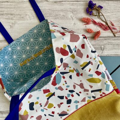 Sac tote velours terrazzo / moutarde blanc ciel – Image 2