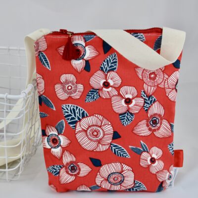 Sac pochette bandoulière motif fleuri rouge marine – Image 4