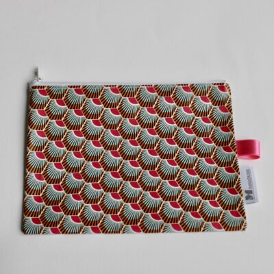 Pochette enduite non doublée, motif paon ruban rose