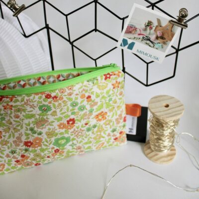 Trousse matelassée, motif Liberty orange