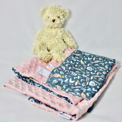 Petite couverture douce, décor lémuriens et minky rose