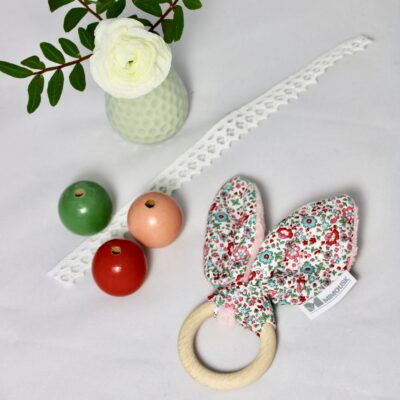 Attache-sucette fleuri rose, clip bois étoile – Image 4