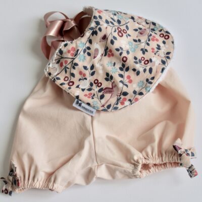 Ensemble bloomer & bavoir rose poudré oiseaux