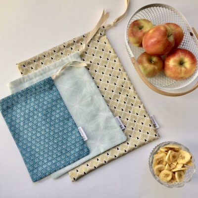 Lot de 3 sacs à vrac / doré vert d'eau bleu