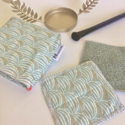 Lingettes lavables / motif japonais coloris vert d'eau
