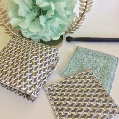 Lingettes lavables / motif géométrique bleu gris or