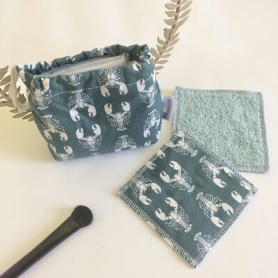 Lingettes lavables / tissu homard vert et blanc