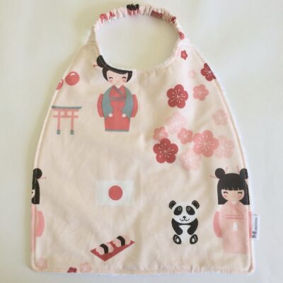 Serviette élastiquée / motif japonais kokeshi rose – Image 2