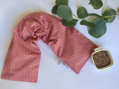 Bouillotte longue XL pour cervicales en graines de lin bio, origami saki rouge – Image 2