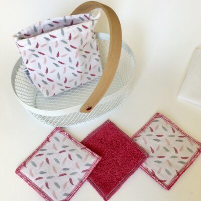 Lingettes lavables / imprimé plumes rose