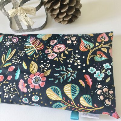 Bouillotte rectangulaire, motif fleurs ancolies, marine – Image 2