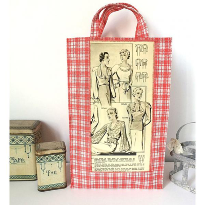 Sac vintage à carreaux & illustration mode