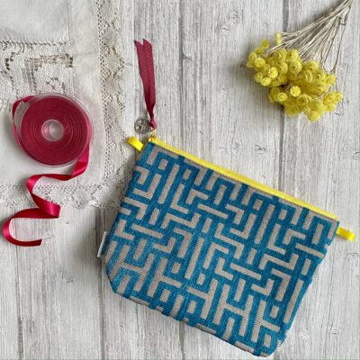 Trousse jacquard / Bleu gris jaune
