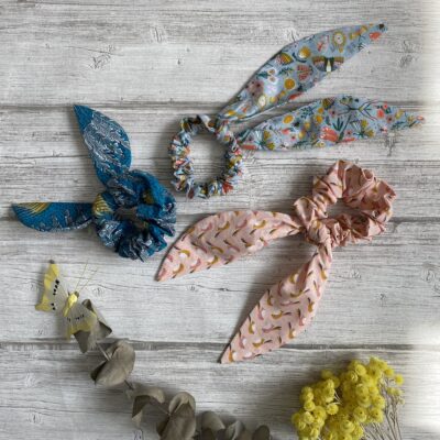 Foulchie chouchou / décor palmes, turquoise jaune – Image 4