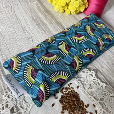Eye pillow / éventails wax / bleu jaune rose