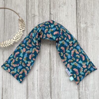 Bouillotte longue XL pour cervicales en graines de lin bio, Ginkgo vert emeraude
