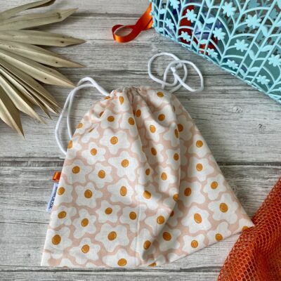Sac à maillot mouillé/ enduit motif oeuf au plat / blanc rose orange